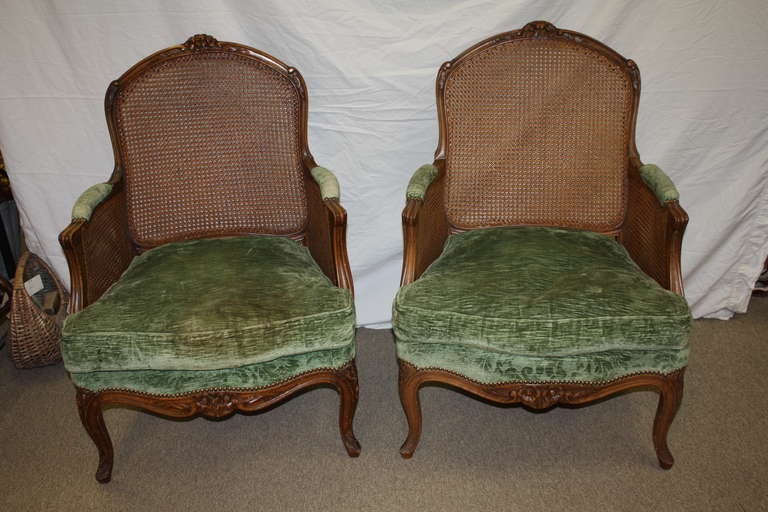 Set of 4 French Cane Back Bergeres from the mid 1800's