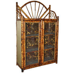 Antique 19th Century Glass Front Bamboo Bookcase