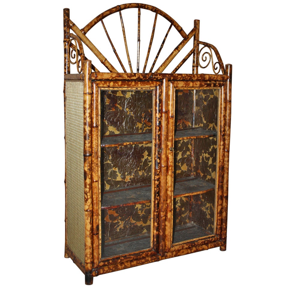 19th Century Glass Front Bamboo Bookcase For Sale