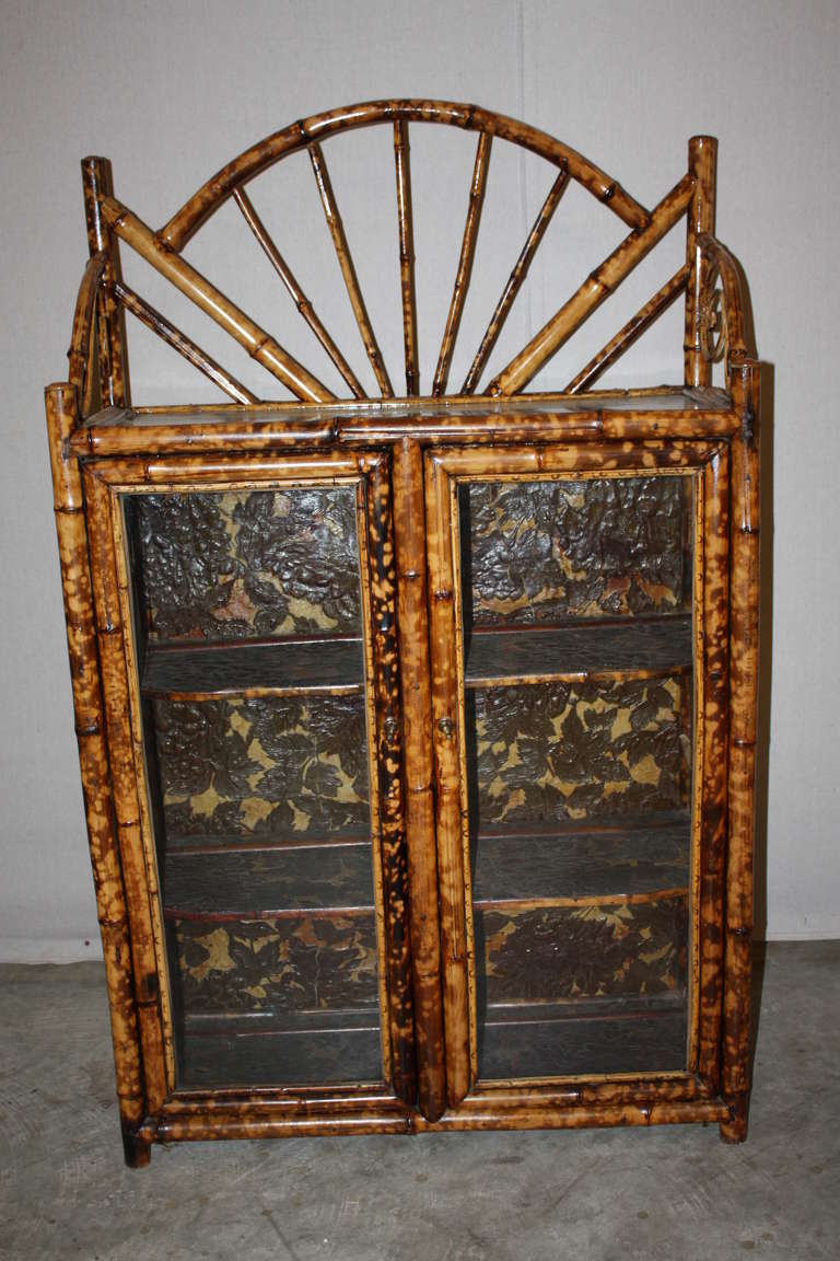 English 19th Century Glass Front Bamboo Bookcase For Sale
