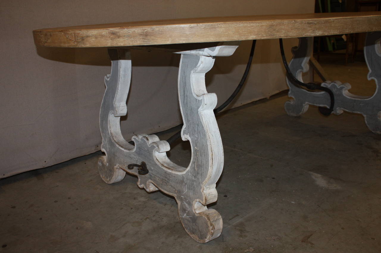 Italian Oval Trestle Table In Excellent Condition In Fairhope, AL