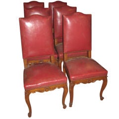 Antique Set of 6 19th century Louis XV Leather Dinning Room Chairs