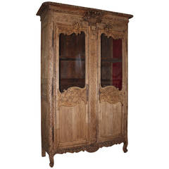 Antique 19th Century Bleached French Armoire with Glass Doors
