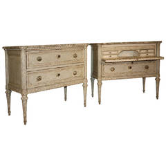 Pair 19th Century  French Painted Commode with Faux Marble Top