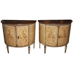 Antique Pair Italian Painted D-Shaped Cabinets from the Mid to Late 1800
s