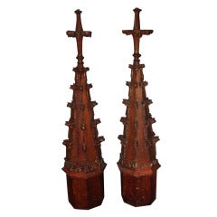 Pair Large French Wood Finials from Early 1800's