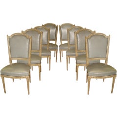 Antique Set of 8 French Leather Louis XVI Style Chairs