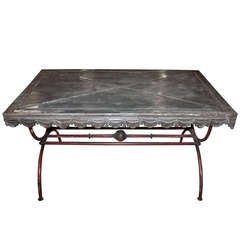 Antique French Zinc Top Garden Table from late 1800's