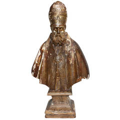 18th Century Gilded Italian Statue of a Pope Wearing his Papal Tiara