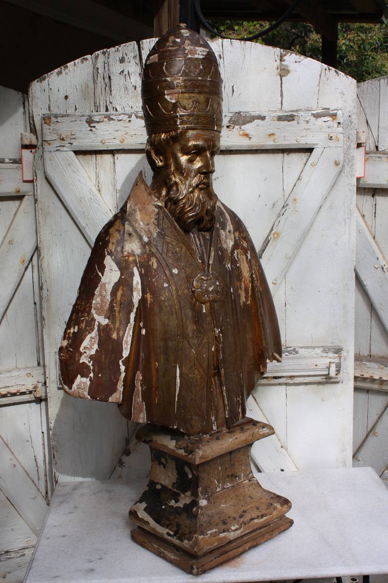 18th Century Gilded Italian Statue of a Pope Wearing his Papal Tiara 5
