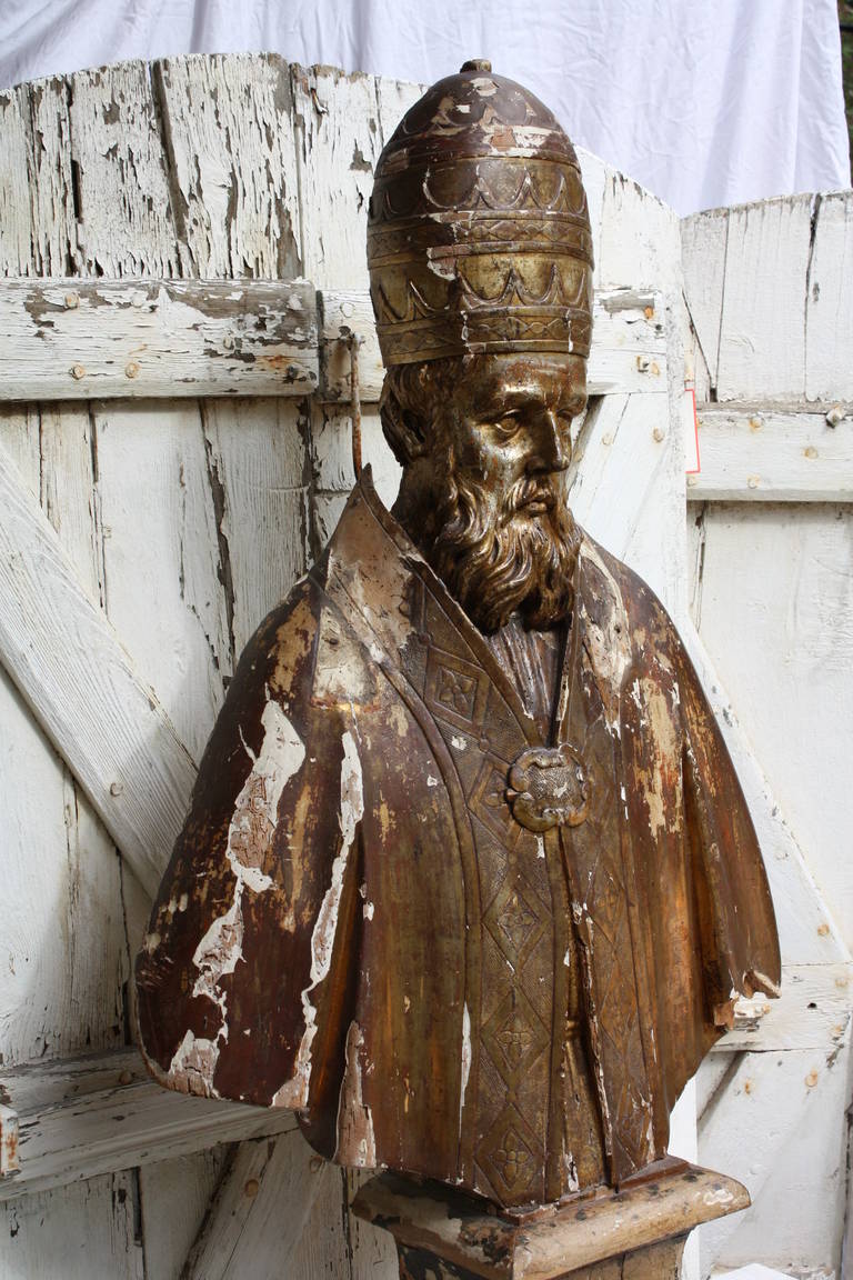 18th Century Gilded Italian Statue of a Pope Wearing his Papal Tiara 1