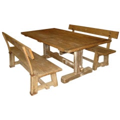 Antique French Oak table and Benches