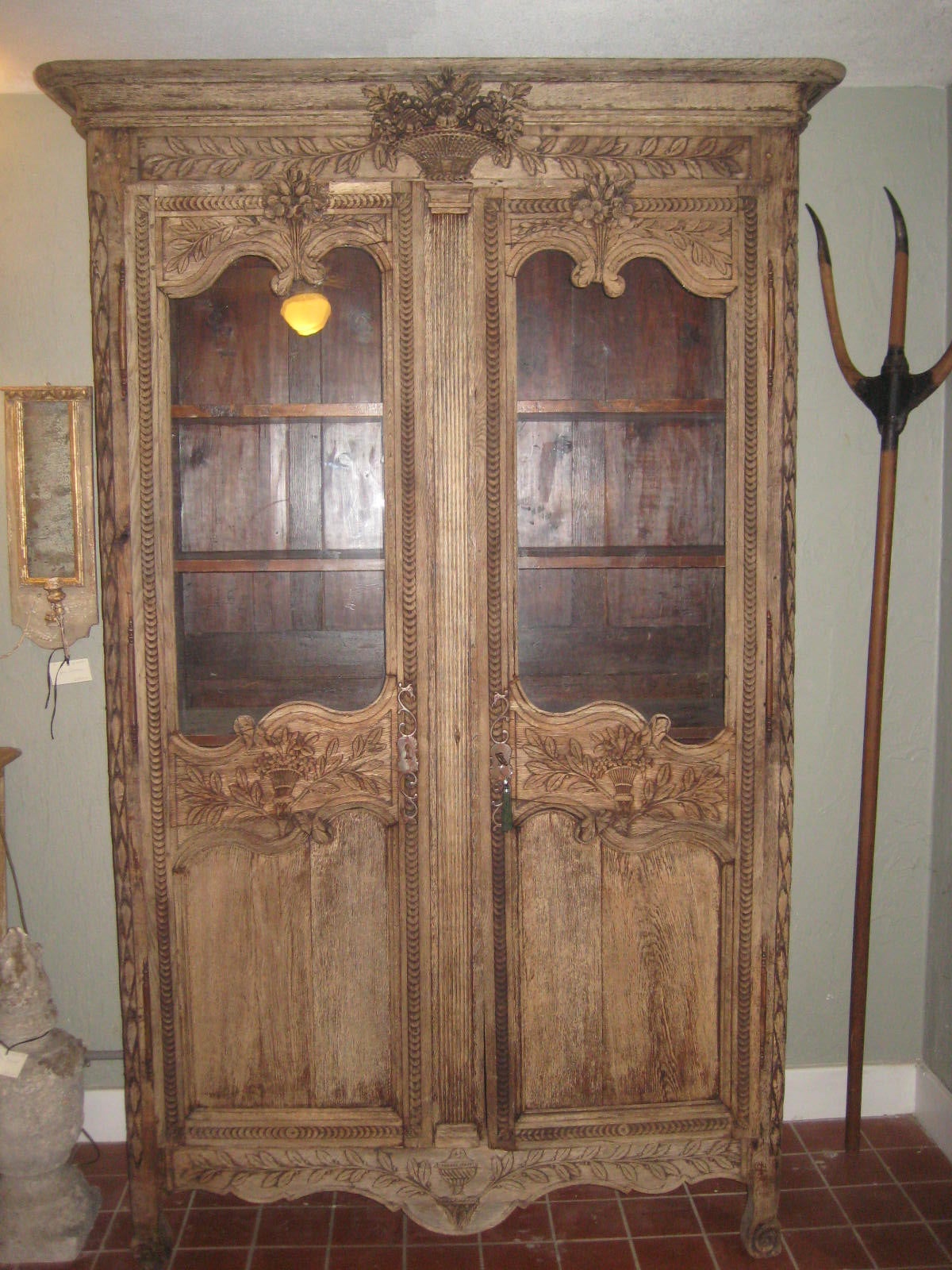 18th Century French Bleached Oak Armoire with Glass Doors