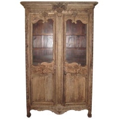 18th Century French Bleached Oak Armoire with Glass Doors