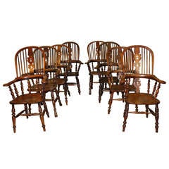 Antique Set of 8 Mid 19th Century Windsor Chairs