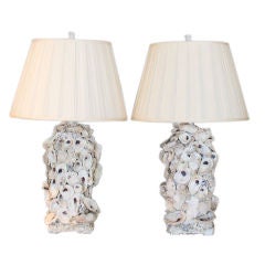 Fun Pair of Oyster Shell Encrusted Table Lamps