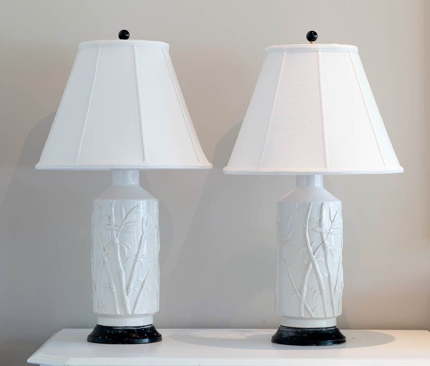 Pair of Vintage Porcelain Bamboo Motif Table Lamps