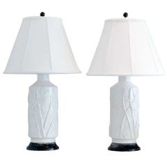Pair of Vintage Porcelain Bamboo Motif Table Lamps