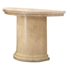 1980s Bone Inlay Demilune Pedestal Table