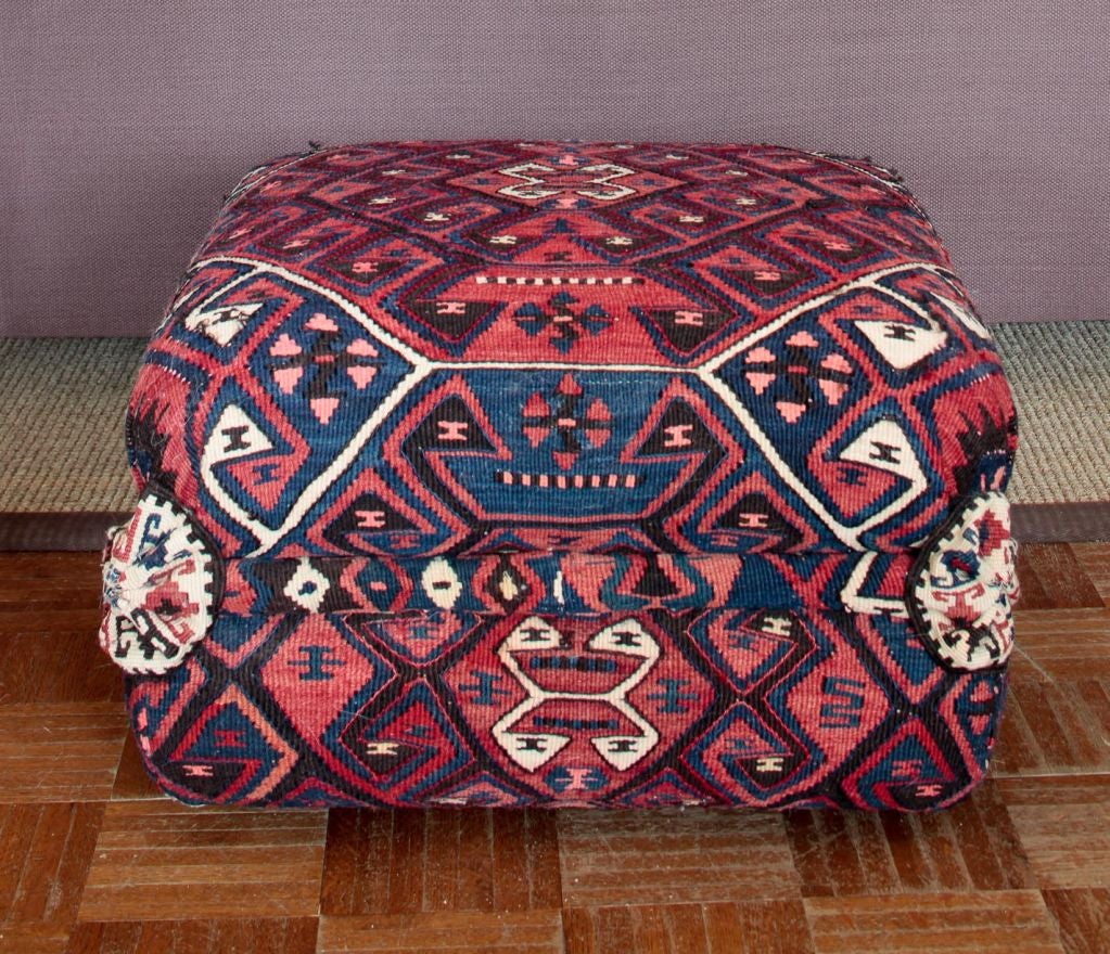 Handmade George Smith Ottoman Racer covered in a semi-antique Turkish kilim