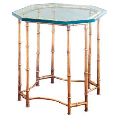 1950s Octagonal Gilded Metal Faux Bamboo Side Table
