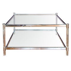 1970s Two Tier Chrome and Lucite Coffee Table