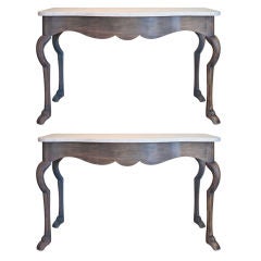 Pair of VIntage Limed Ash Cloven Hoof Feet Consoles