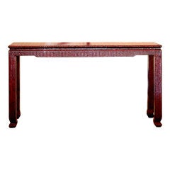 Attractive 1980s Chinese Style Patterned Raffia Console Table