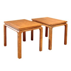 Pair of 1980s Chinese Style Burl Walnut Side Tables