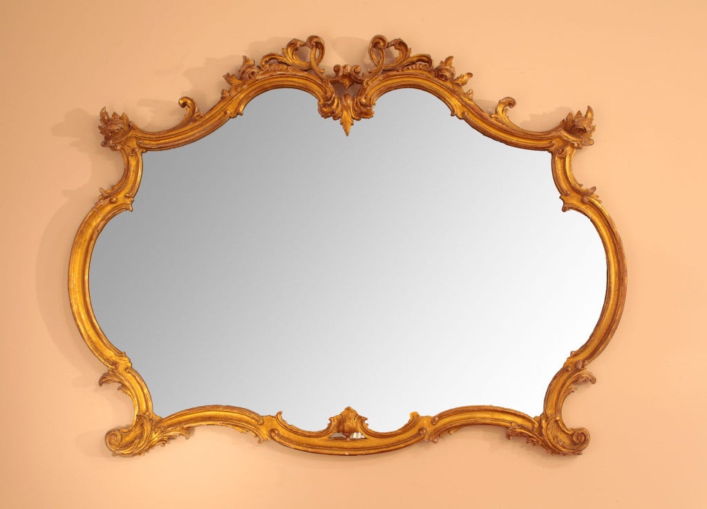 1950s Rococco Style Carved and Gilded Wood Wall Mirror