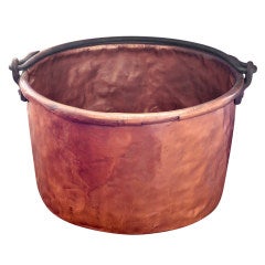 Large Antique Copper Pot with Iron Handle
