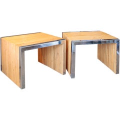 Pair of 1970s Reeded Bamboo and Chrome Waterfall End Tables