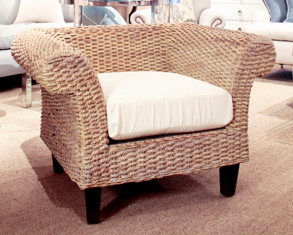 Pair of Woven Seagrass Club Chairs