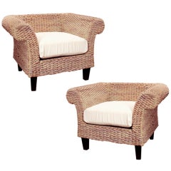 Pair of Woven Seagrass Club Chairs