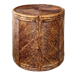 Useful Vintage Faux Bamboo Drum Occasional Table