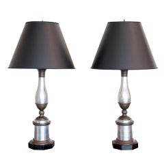 Pair of 1950s Brushed Aluminium and Bronze Table Lamps