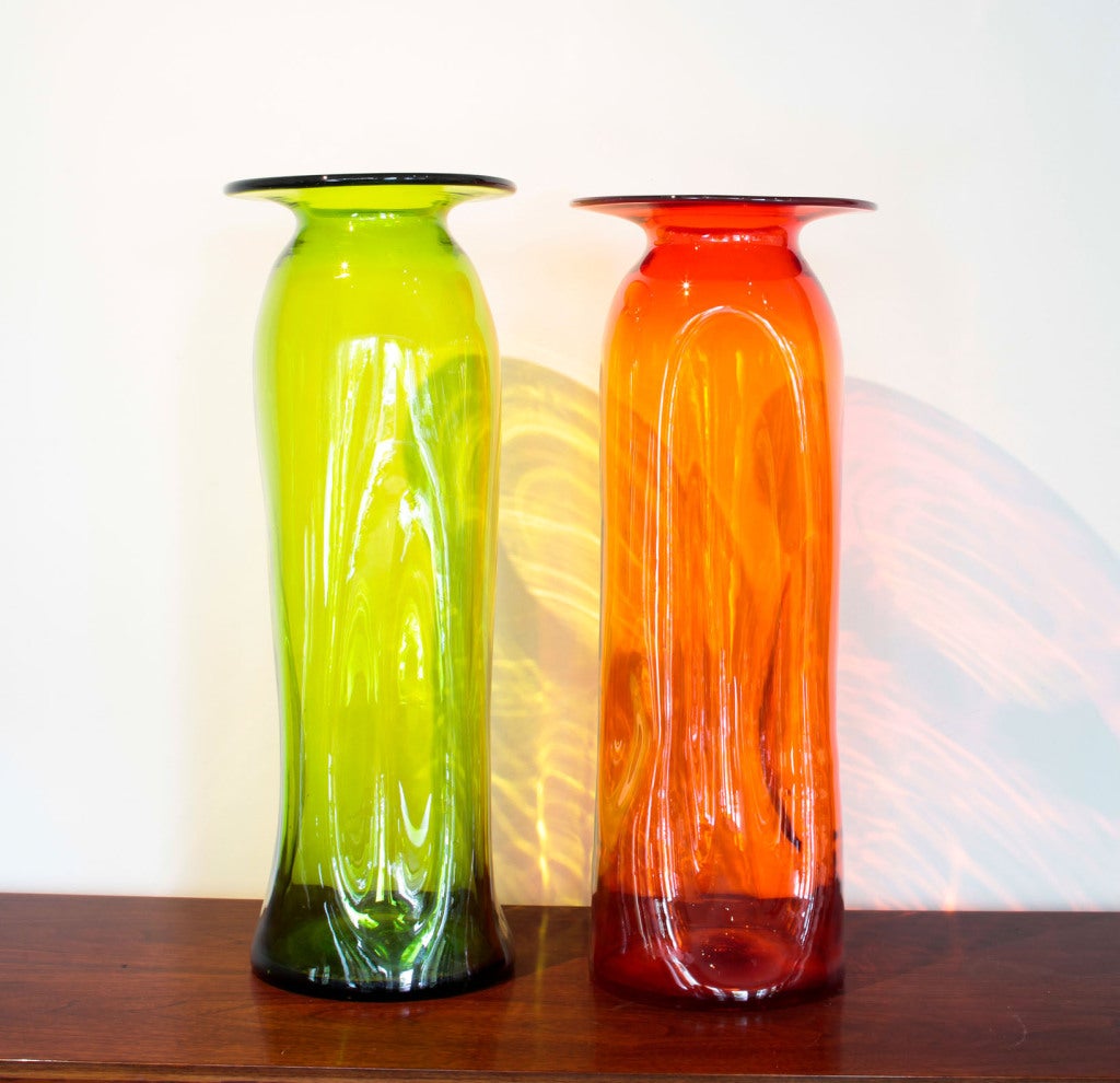 Two Large Blenko Glass Vases by Joel Philip Myers, style no. 6536