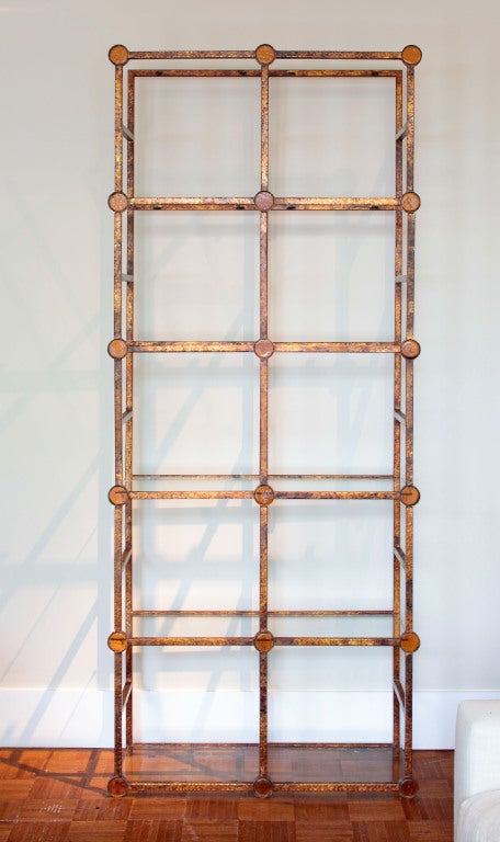 Attractive 1960s Gilded Metal Etagere with decorative blown Glass Terminals