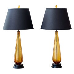 Pair of Vintage Murano  Glass Teardrop Table Lamps