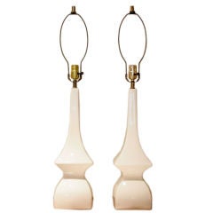 Pair of 1960s Ivory Porcelain Pagoda Lamps