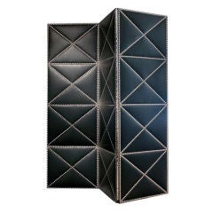 Three Panel Leather Screen with Chrome Nailhead Trim