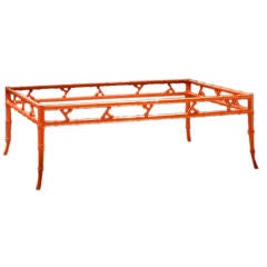 1960s Coral Lacquered Metal Faux Bamboo Coffee Table