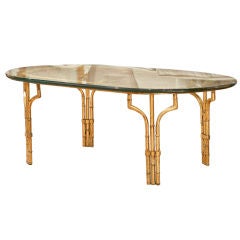 Retro 1950s Gilded Metal Faux Bamboo Oblong Coffee Table