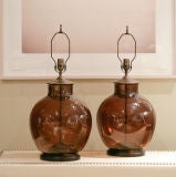 Pair of Amber Glass Ginger Jar Lamps