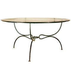 Elegant 1950s Wrought Iron Outdoor Table with Glass Top