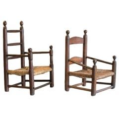 Two Antique Child's Ladderback Chairs with Original Rush Seats