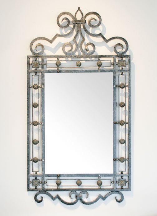 Attractive Wrought Iron Hall Mirror with Scrollwork and a Hammered Finish