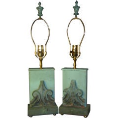 A Pair of French Verdigris Copper Table Lamps