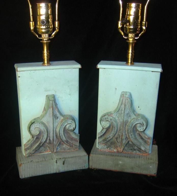 A Pair of French Verdigris Copper Table Lamps