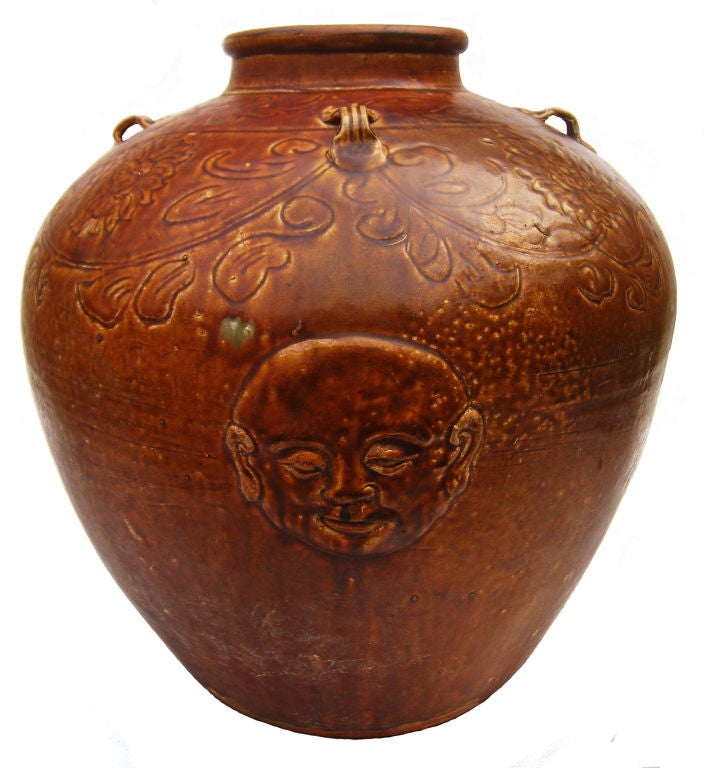 Ming Dynasty Brown Glazed Carved Ovid Jar